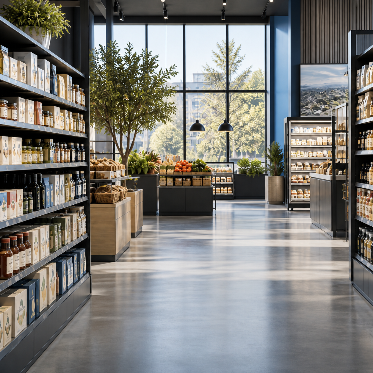 AI-created fictional gourmet retail scene
